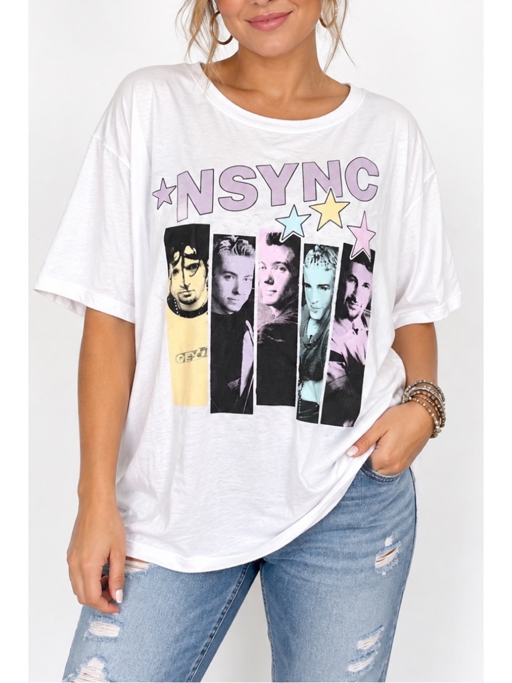 NSYNC  Ladies Band Tee  Graphic White T Shirt Top